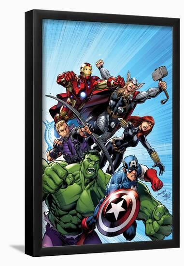 Avengers Assemble No.1 Cover: Captain America, Hulk, Black Widow, Hawkeye, Thor, and Iron Man-Mark Bagley-Framed Poster