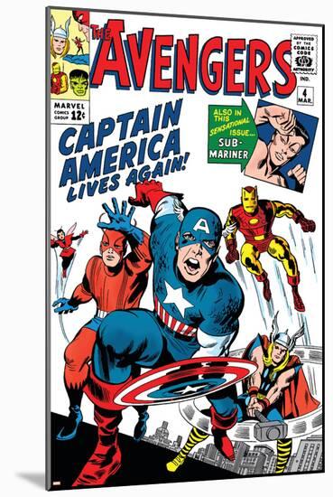 Avengers Classic No.4 Cover: Captain America, Iron Man, Thor, Giant Man and Wasp-Jack Kirby-Mounted Poster