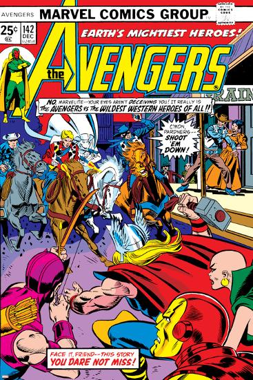 Avengers No.142 Cover: Thor, Hawkeye, Iron Man, Rawhide Kid, Kid Colt and Avengers-George Perez-Lamina Framed Poster