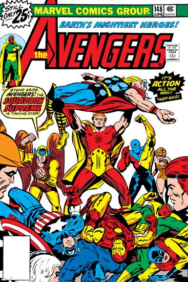 Avengers No.148 Cover: Iron Man, Captain America, Hyperion, Thor, Avengers and Squadron Supreme-George Perez-Lamina Framed Poster