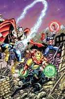 Avengers No.21 Cover: Captain America, Thor, Iron Man, Black Panther and Avengers-George Perez-Lamina Framed Poster