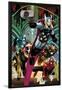 Avengers No.5 Cover: Thor, Captain America, Spider-Man, Iron Man, and Wolverine Flying-John Romita Jr^-Lamina Framed Poster