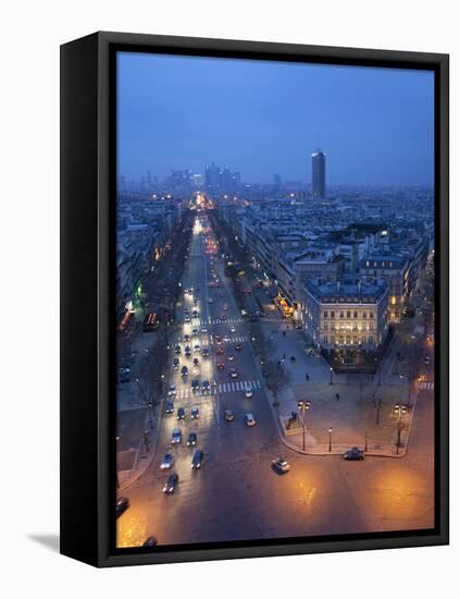 Avenue De La Grande Armee at Night with La Defense in the Distance from the Arc De Triomphe, Paris,-Martin Child-Framed Stretched Canvas