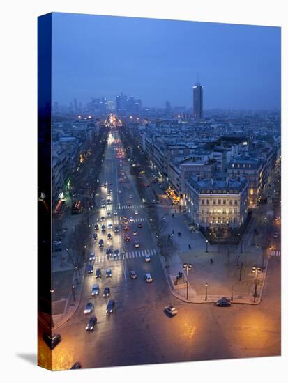 Avenue De La Grande Armee at Night with La Defense in the Distance from the Arc De Triomphe, Paris,-Martin Child-Stretched Canvas