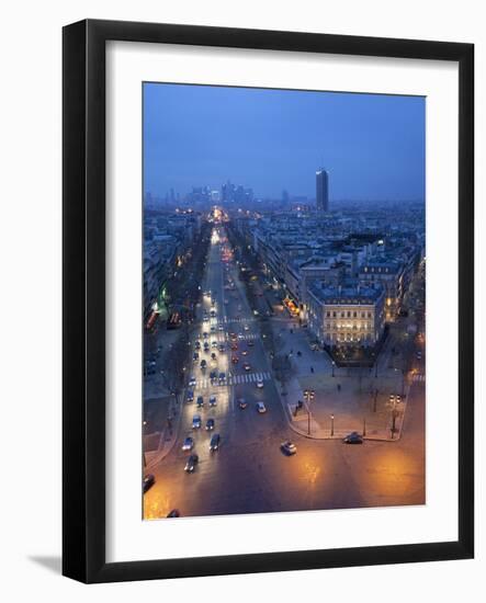 Avenue De La Grande Armee at Night with La Defense in the Distance from the Arc De Triomphe, Paris,-Martin Child-Framed Photographic Print