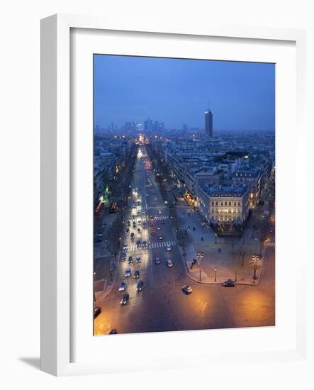 Avenue De La Grande Armee at Night with La Defense in the Distance from the Arc De Triomphe, Paris,-Martin Child-Framed Photographic Print