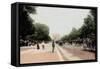 Avenue Du Bois De Boulogne, with the Arc De Triompe, Carriages and Pedestrians, 1890 (Hand-Coloured-French Photographer-Framed Stretched Canvas