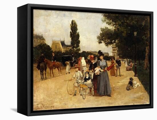 Avenue Foch with a View of the Arc de Triomphe-Miralles Galaup Francesco-Framed Stretched Canvas