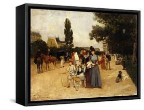 Avenue Foch with a View of the Arc de Triomphe-Miralles Galaup Francesco-Framed Stretched Canvas
