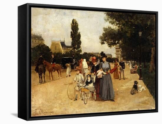 Avenue Foch with a View of the Arc de Triomphe-Miralles Galaup Francesco-Framed Stretched Canvas