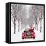 Avenue of Trees with Father Christmas Driving-Ake Lindau and John Daniels-Framed Stretched Canvas