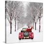 Avenue of Trees with Father Christmas Driving-Ake Lindau and John Daniels-Stretched Canvas