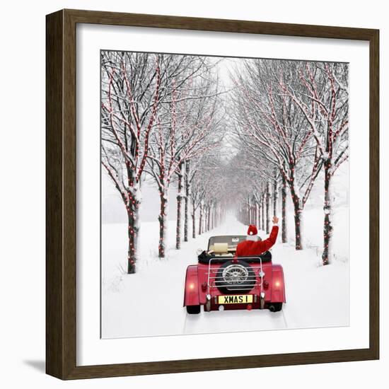 Avenue of Trees with Father Christmas Driving-Ake Lindau and John Daniels-Framed Photographic Print