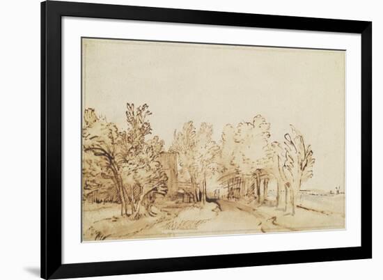 Avenue with a Footpath and a Farmhouse on the Left-Rembrandt van Rijn-Framed Giclee Print