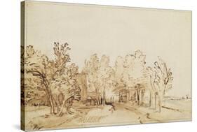 Avenue with a Footpath and a Farmhouse on the Left-Rembrandt van Rijn-Stretched Canvas