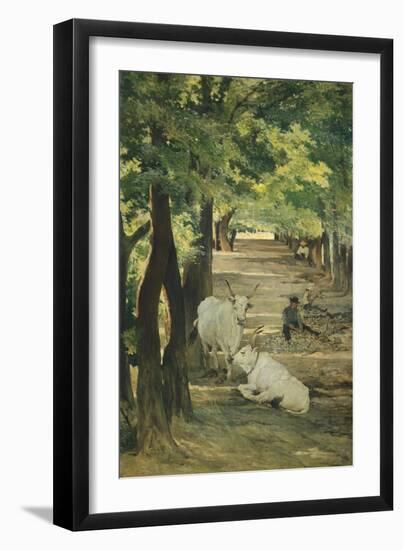 Avenue with Oxen and Stonebreaker-Giovanni Fattori-Framed Giclee Print