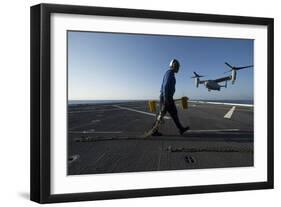 Aviation Boatswain's Mate Prepares to Chock and Chain an MV-22 Osprey-null-Framed Photographic Print