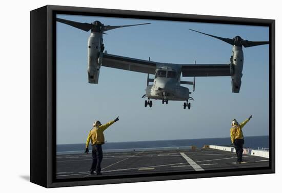 Aviation Boatswain's Mates Direct an MV-22 Osprey as it Launches from the Flight Deck-null-Framed Stretched Canvas