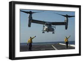 Aviation Boatswain's Mates Direct an MV-22 Osprey as it Launches from the Flight Deck-null-Framed Premium Photographic Print