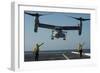 Aviation Boatswain's Mates Direct an MV-22 Osprey as it Launches from the Flight Deck-null-Framed Premium Photographic Print