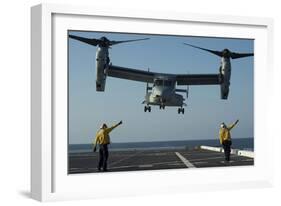 Aviation Boatswain's Mates Direct an MV-22 Osprey as it Launches from the Flight Deck-null-Framed Photographic Print