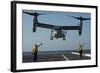 Aviation Boatswain's Mates Direct an MV-22 Osprey as it Launches from the Flight Deck-null-Framed Photographic Print