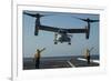 Aviation Boatswain's Mates Direct an MV-22 Osprey as it Launches from the Flight Deck-null-Framed Photographic Print