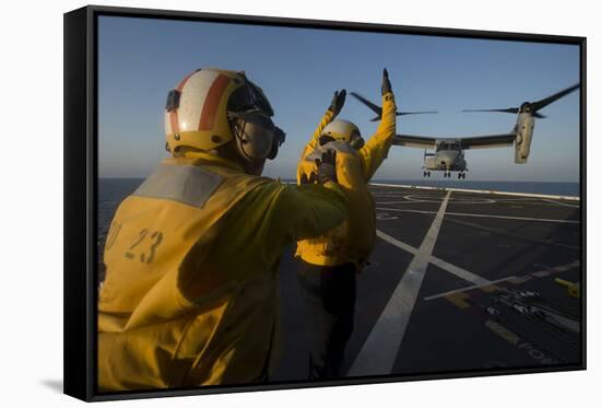 Aviation Boatswain's Mates Direct an MV-22 Osprey on the Flight Deck-null-Framed Stretched Canvas