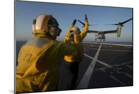 Aviation Boatswain's Mates Direct an MV-22 Osprey on the Flight Deck-null-Mounted Photographic Print