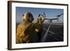 Aviation Boatswain's Mates Direct an MV-22 Osprey on the Flight Deck-null-Framed Photographic Print