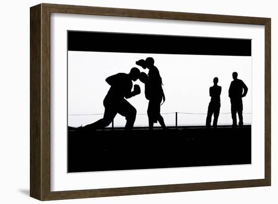 Aviation Boatswain's Mates Practice Boxing in the Hangar Bay-null-Framed Photographic Print