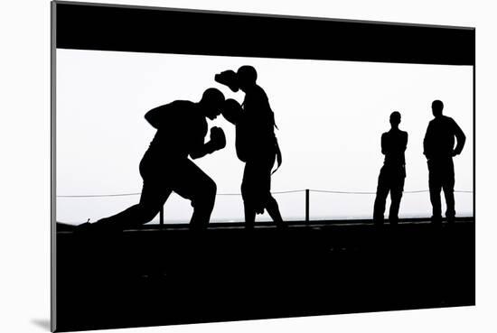 Aviation Boatswain's Mates Practice Boxing in the Hangar Bay-null-Mounted Photographic Print