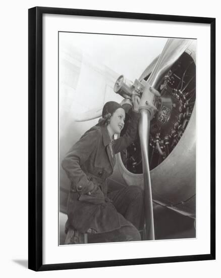 Aviatrix with Prop Engine-null-Framed Art Print