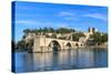 Avignon Bridge with Popes Palace, Pont Saint-Benezet, Provence, France-Zechal-Stretched Canvas