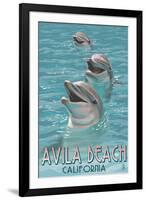 Avila Beach, CA - Dolphins-Lantern Press-Framed Art Print