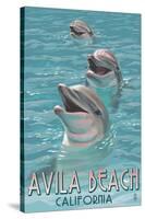 Avila Beach, CA - Dolphins-Lantern Press-Stretched Canvas