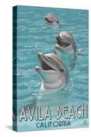 Avila Beach, CA - Dolphins-Lantern Press-Stretched Canvas