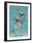 Avila Beach, CA - Dolphins-Lantern Press-Framed Art Print