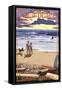 Avila Beach, CA - Sunset Beach Scene-Lantern Press-Framed Stretched Canvas