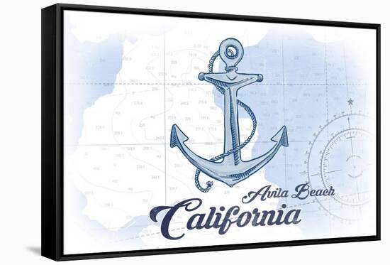 Avila Beach, California - Anchor - Blue - Coastal Icon-Lantern Press-Framed Stretched Canvas