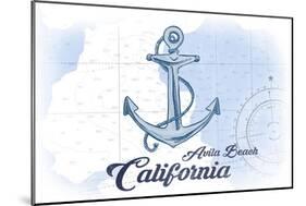 Avila Beach, California - Anchor - Blue - Coastal Icon-Lantern Press-Mounted Art Print