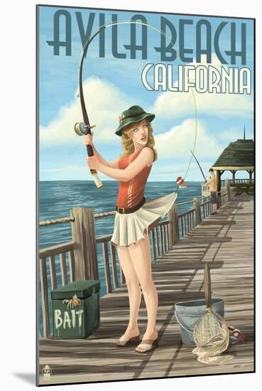 Avila Beach, California - Fishing Pinup Girl-Lantern Press-Mounted Art Print