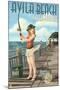 Avila Beach, California - Fishing Pinup Girl-Lantern Press-Mounted Art Print