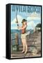 Avila Beach, California - Fishing Pinup Girl-Lantern Press-Framed Stretched Canvas
