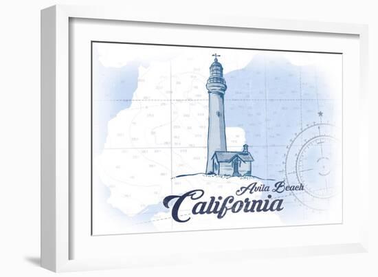 Avila Beach, California - Lighthouse - Blue - Coastal Icon-Lantern Press-Framed Art Print