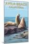 Avila Beach, California - Sea Lions-Lantern Press-Mounted Art Print