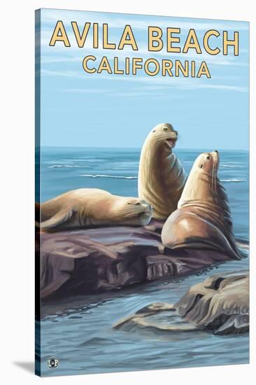 Avila Beach, California - Sea Lions-Lantern Press-Stretched Canvas