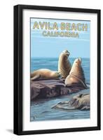 Avila Beach, California - Sea Lions-Lantern Press-Framed Art Print