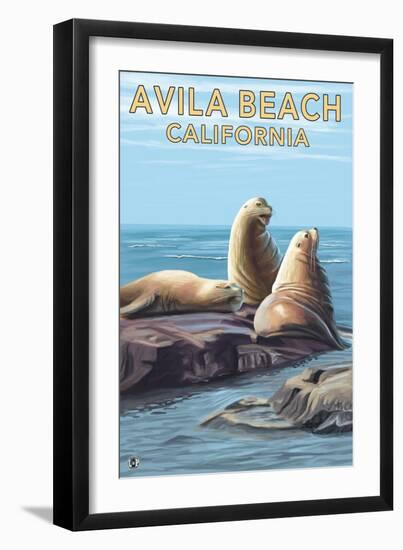 Avila Beach, California - Sea Lions-Lantern Press-Framed Art Print