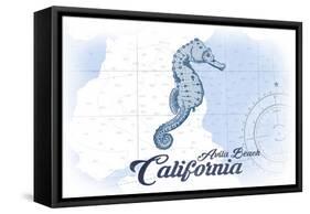 Avila Beach, California - Seahorse - Blue - Coastal Icon-Lantern Press-Framed Stretched Canvas